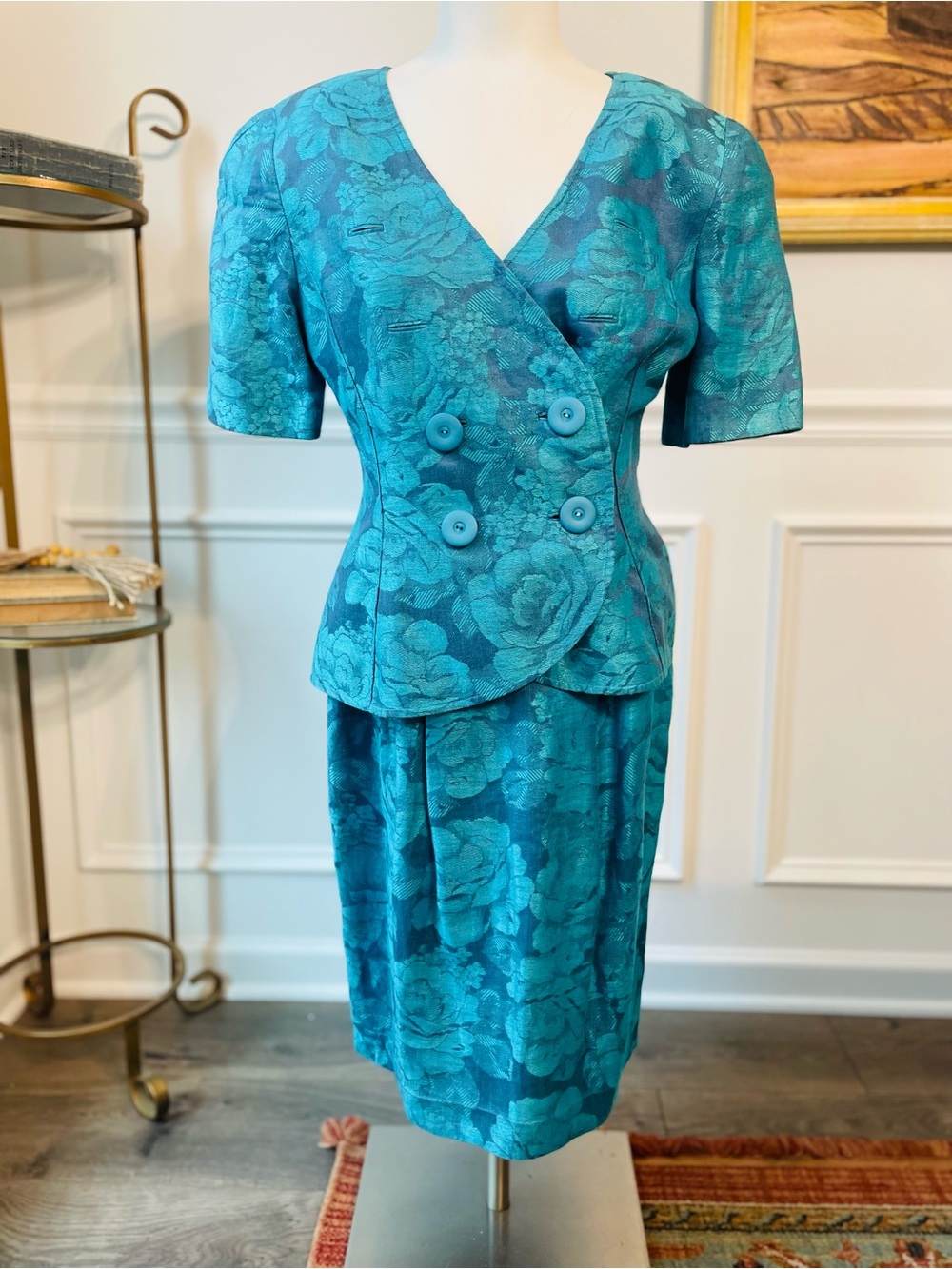 Albert Nipon Jacquard Floral Skirt Suit Set